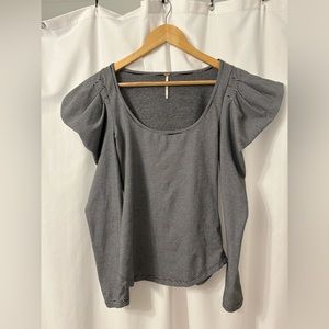 Free People Puff Sleeve White Black Vintage Stripe Caroline Top Size S Women's